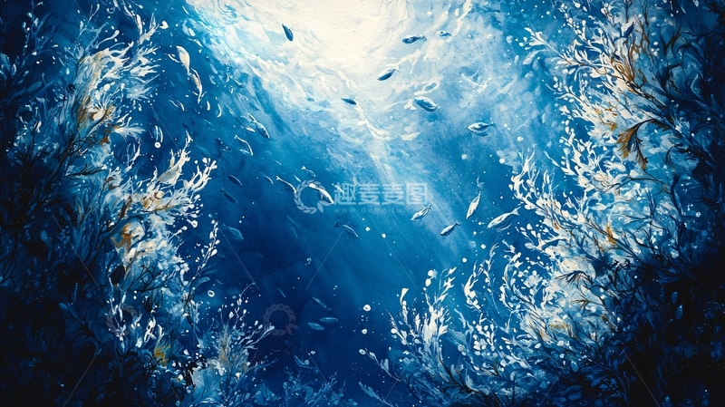高清大图下载【趣麦麦图】海底阳光与鱼群