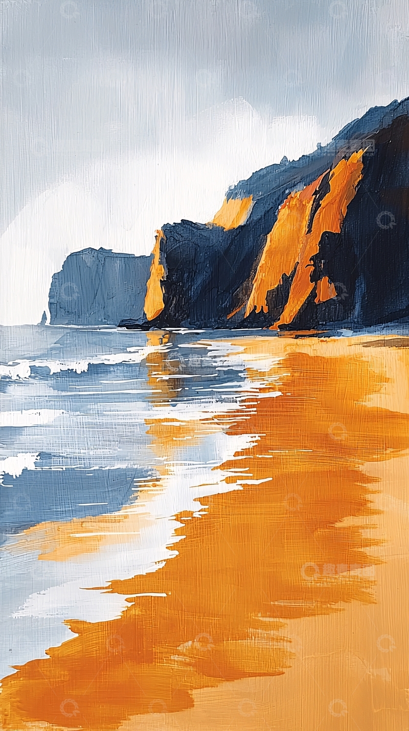 高清大图下载【趣麦麦图】海边悬崖的油画风格