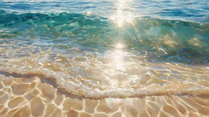 高清大图下载【趣麦麦图】阳光照耀下的清澈海浪