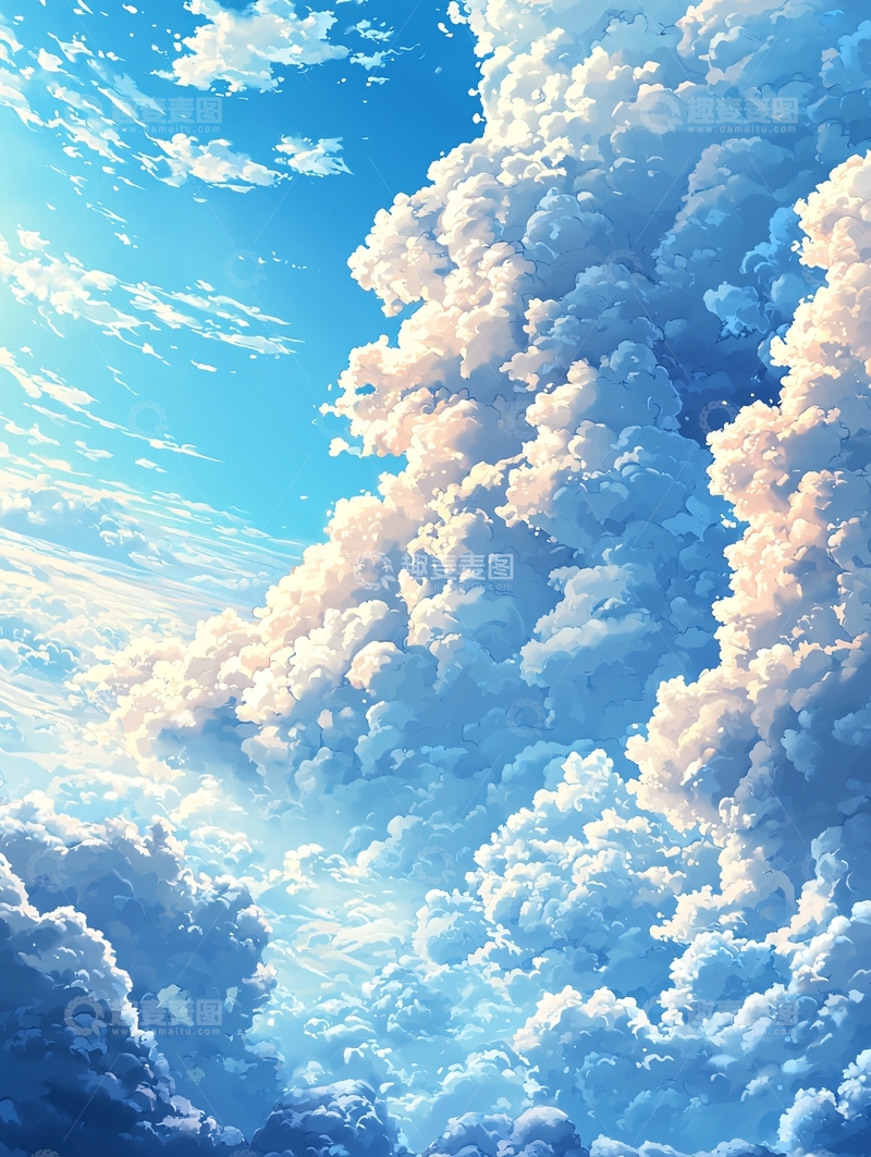 高清大图下载【趣麦麦图】蓝天白云的动漫风格图片