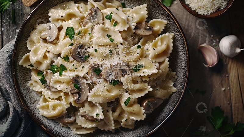 高清大图下载【趣麦麦图】奶油蘑菇意面