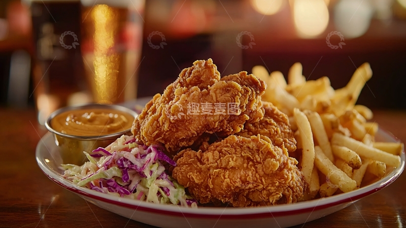 高清大图下载【趣麦麦图】炸鸡配薯条和沙拉