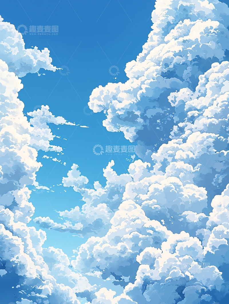 高清大图下载【趣麦麦图】蓝天白云动漫风格