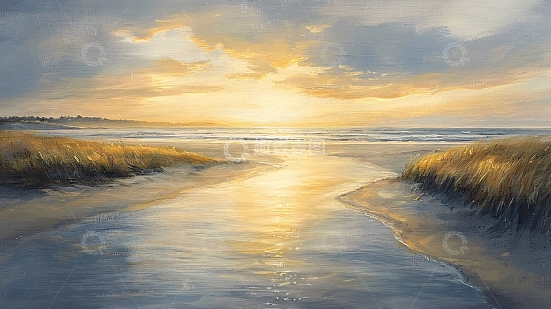 高清大图下载【趣麦麦图】金色天空下的海滩