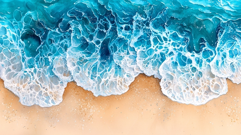 高清大图下载【趣麦麦图】海浪拍打沙滩的场景