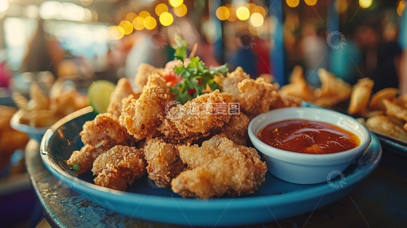 高清大图下载【趣麦麦图】酥脆炸物配番茄酱