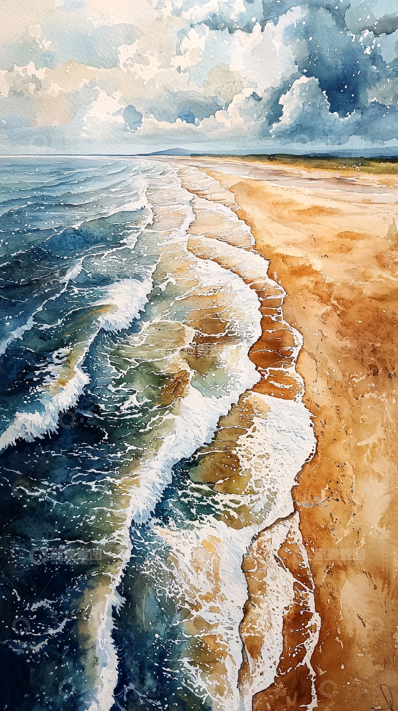 高清大图下载【趣麦麦图】海边水彩风景