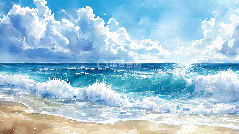 高清大图下载【趣麦麦图】海边沙滩波涛汹涌的场景