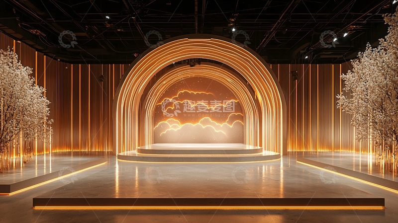 高清大图下载【趣麦麦图】金色拱门舞台背景