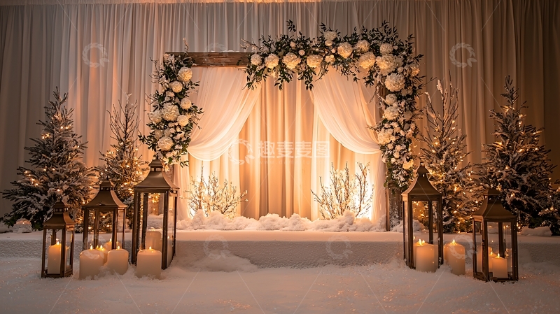 高清大图下载【趣麦麦图】白色花朵拱门和灯笼