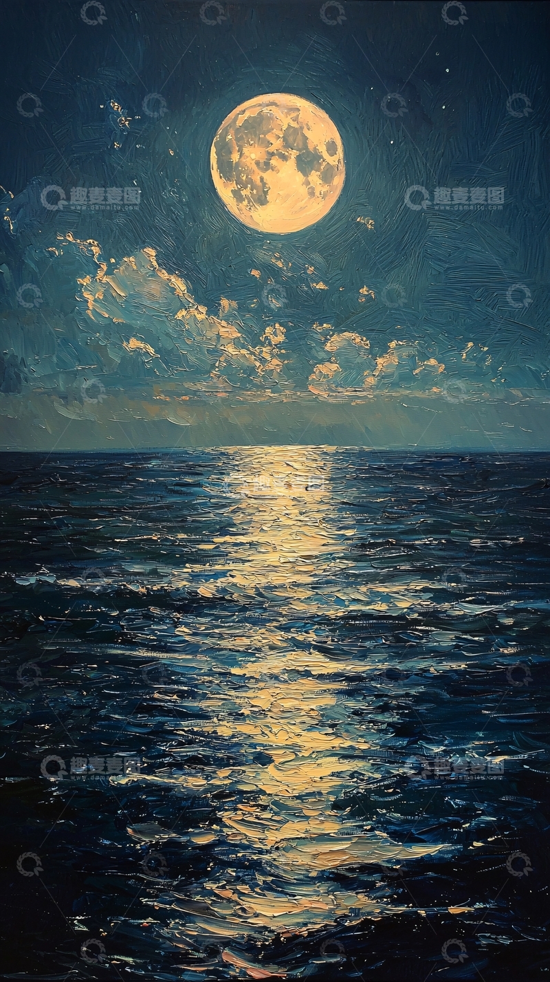 高清大图下载【趣麦麦图】月光洒在海面上