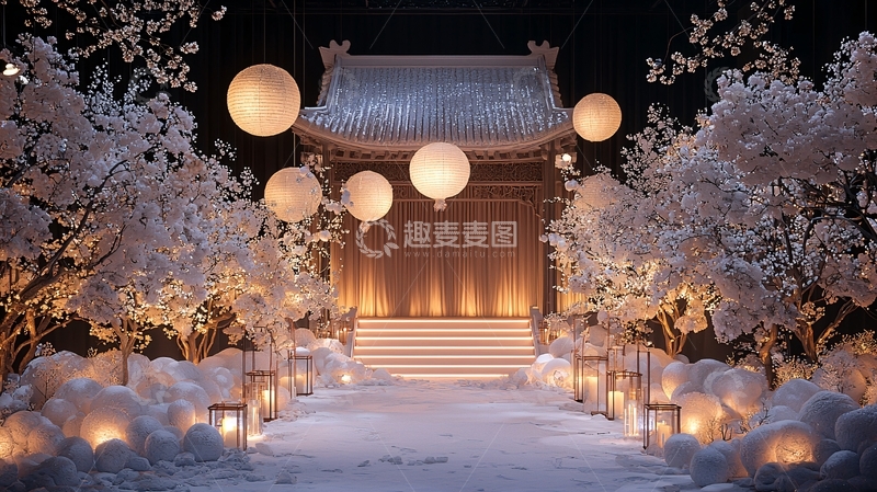 高清大图下载【趣麦麦图】冬日庭院雪景灯笼氛围感