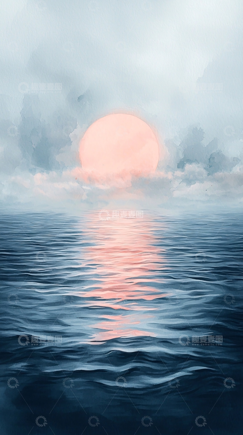 高清大图下载【趣麦麦图】平静海面上的日出