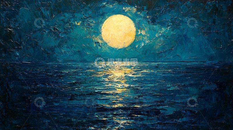 高清大图下载【趣麦麦图】水面月亮倒影的夜晚
