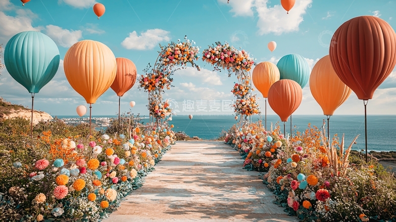 高清大图下载【趣麦麦图】海边婚礼气球拱门鲜花
