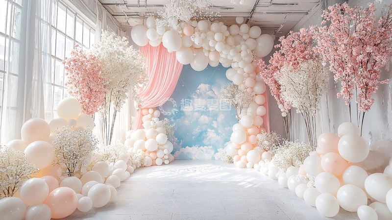 高清大图下载【趣麦麦图】粉色白色气球拱门
