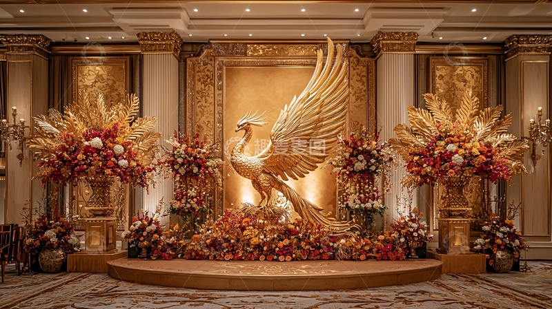高清大图下载【趣麦麦图】金色凤凰舞台场景