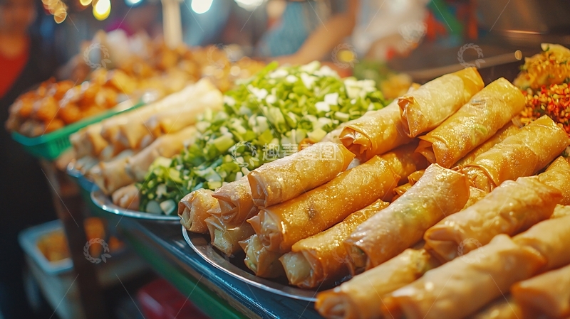 高清大图下载【趣麦麦图】夜市小吃摊煎炸食物