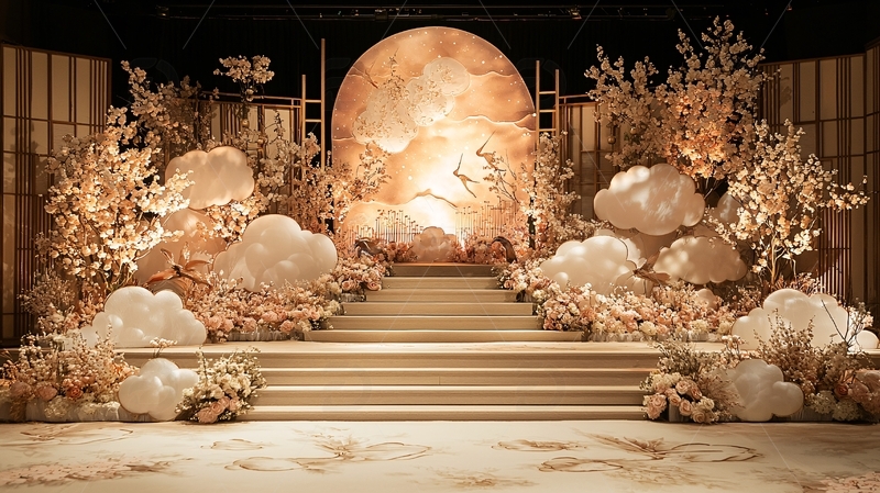 梦幻云朵月亮舞台背景