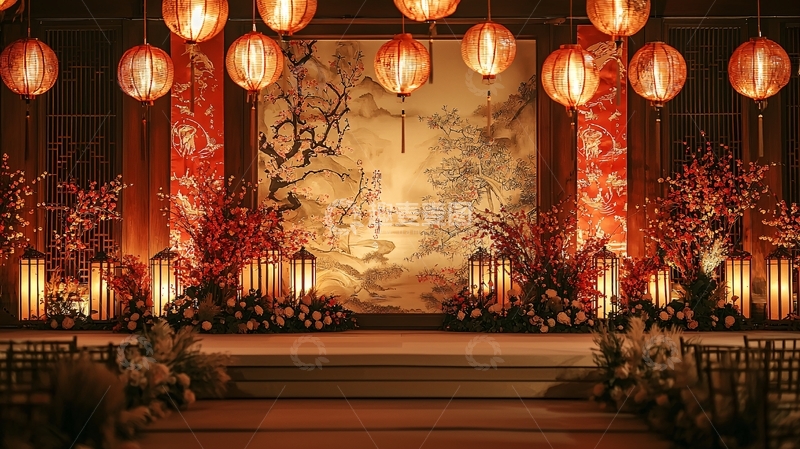 高清大图下载【趣麦麦图】婚礼中式风格舞台背景
