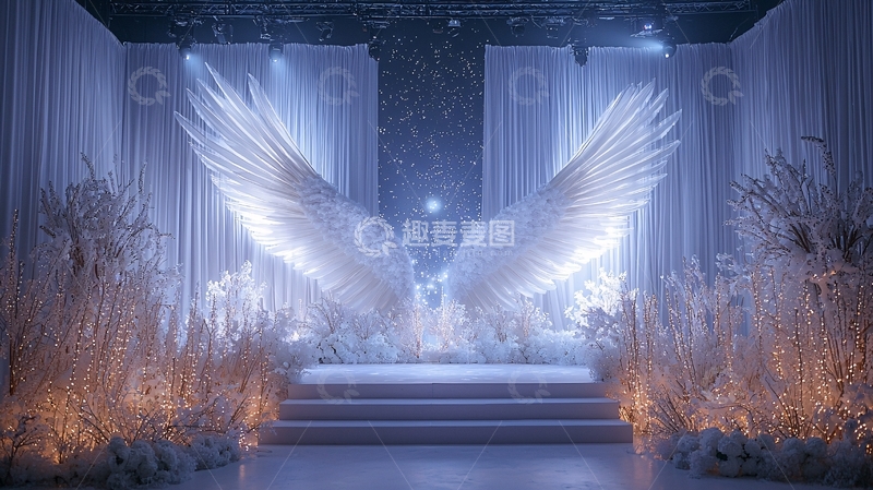 高清大图下载【趣麦麦图】白色羽翼舞台背景