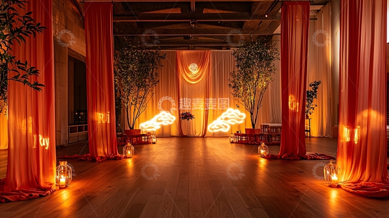 高清大图下载【趣麦麦图】室内橙色幔帐浪漫婚礼