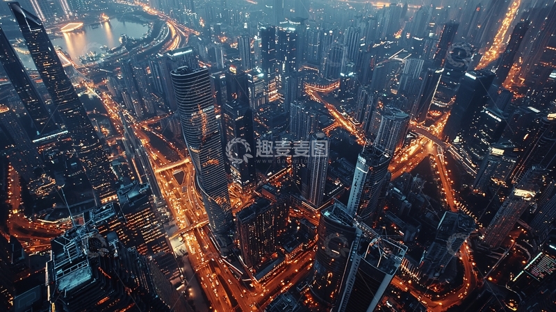 高清大图下载【趣麦麦图】夜景城市俯瞰图
