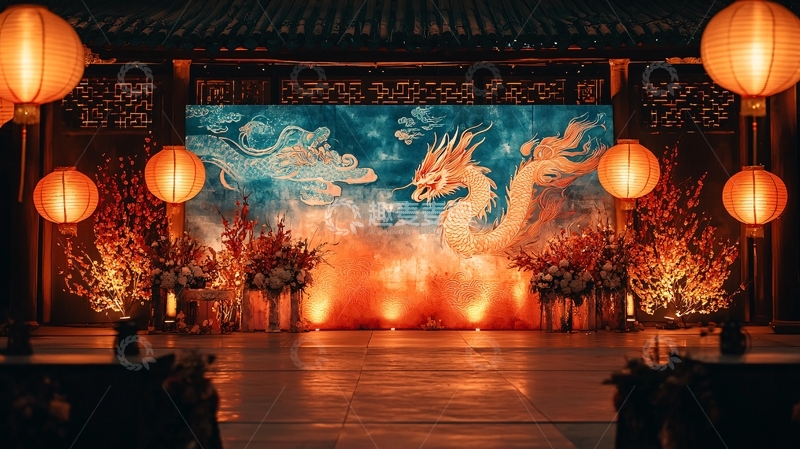 高清大图下载【趣麦麦图】中式龙元素舞台背景