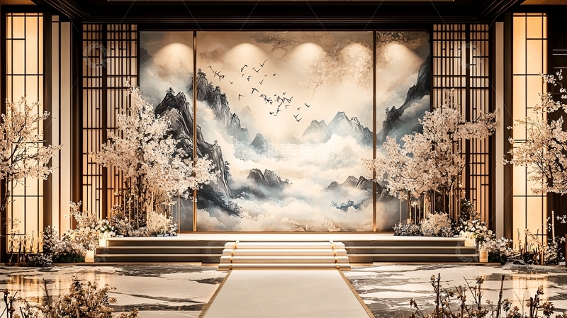 高清大图下载【趣麦麦图】中式山水背景舞台