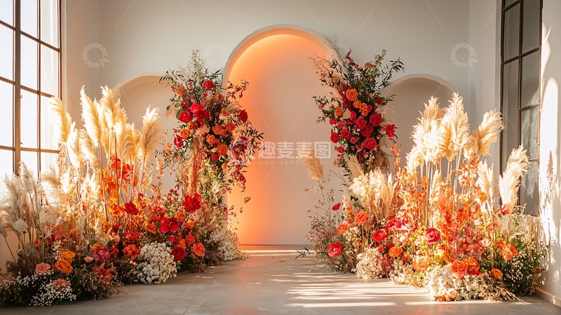 高清大图下载【趣麦麦图】暖色调拱门花艺布置
