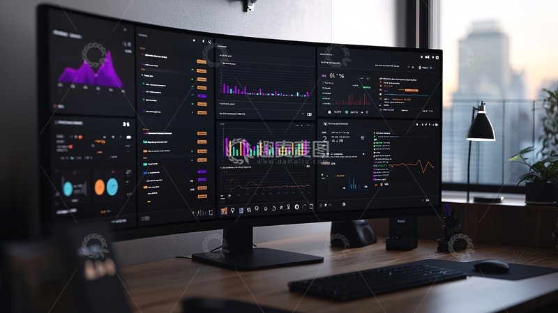 高清大图下载【趣麦麦图】曲面显示器数据分析界面