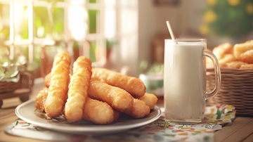 酥脆油条和牛奶早餐
