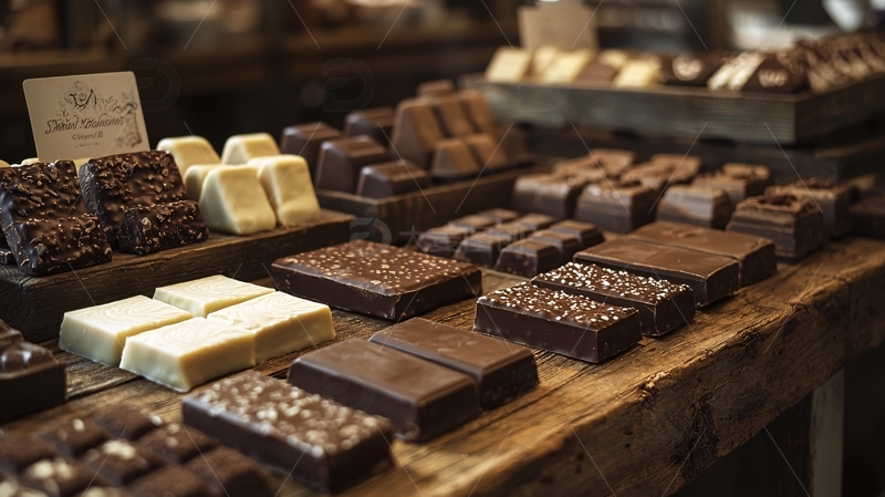 木质桌上的各种巧克力