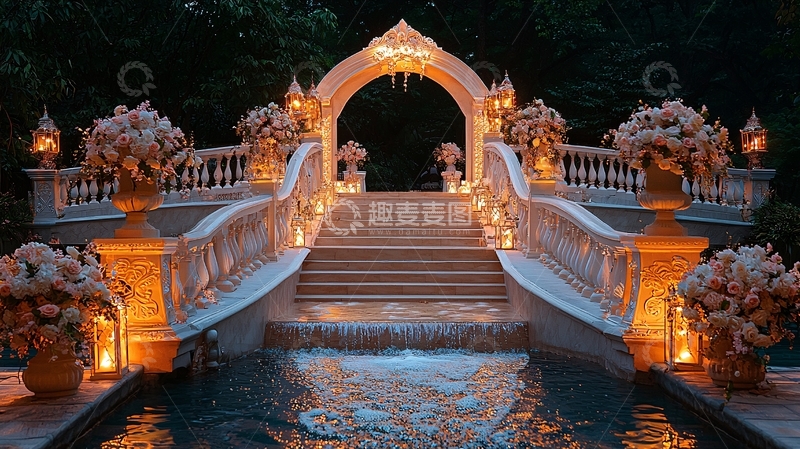 高清大图下载【趣麦麦图】浪漫的户外拱门楼梯夜景