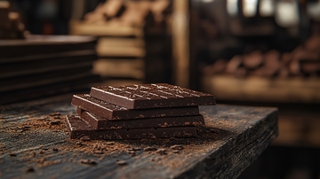 深色木桌上几块黑巧克力