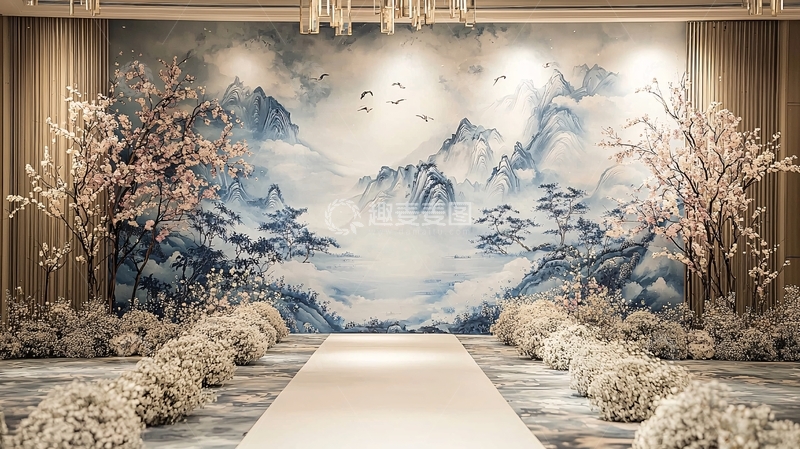 高清大图下载【趣麦麦图】婚礼背景水墨山水