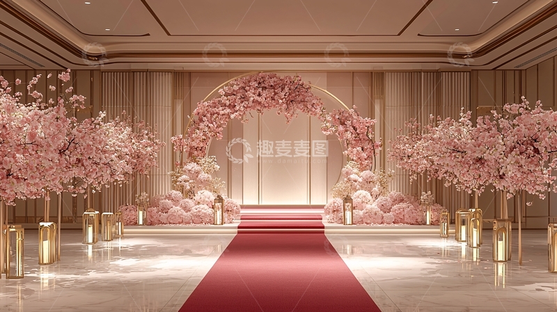 高清大图下载【趣麦麦图】粉色花朵婚礼舞台背景