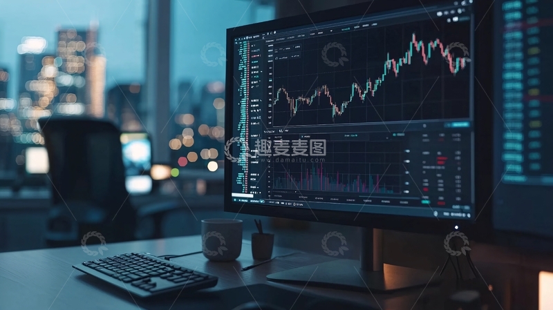 高清大图下载【趣麦麦图】夜景办公桌金融图表