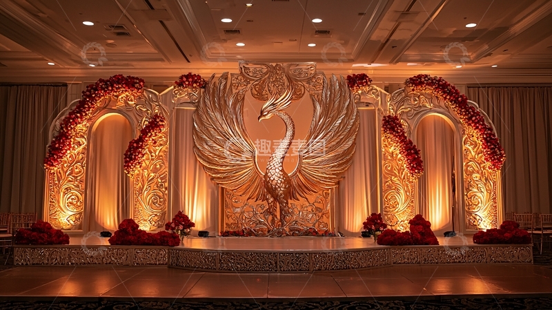 高清大图下载【趣麦麦图】金色凤凰的舞台背景