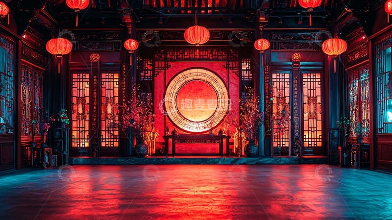 高清大图下载【趣麦麦图】中国风红色大厅