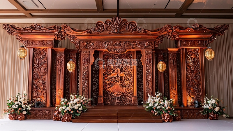 高清大图下载【趣麦麦图】木质雕花舞台背景