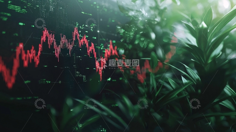 高清大图下载【趣麦麦图】绿色背景下股票下跌图表