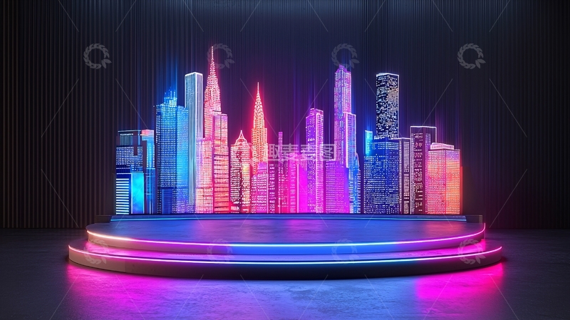 高清大图下载【趣麦麦图】霓虹灯城市模型