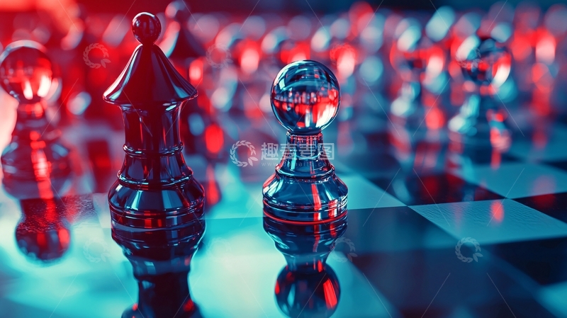 高清大图下载【趣麦麦图】红蓝光影下的棋子特写