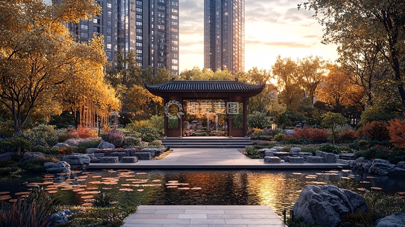 高清大图下载【趣麦麦图】城市公园里的中式凉亭