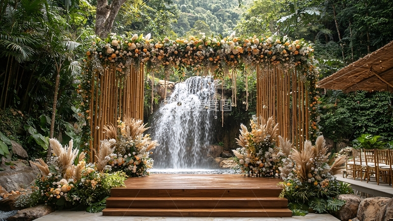 高清大图下载【趣麦麦图】瀑布前的婚礼舞台