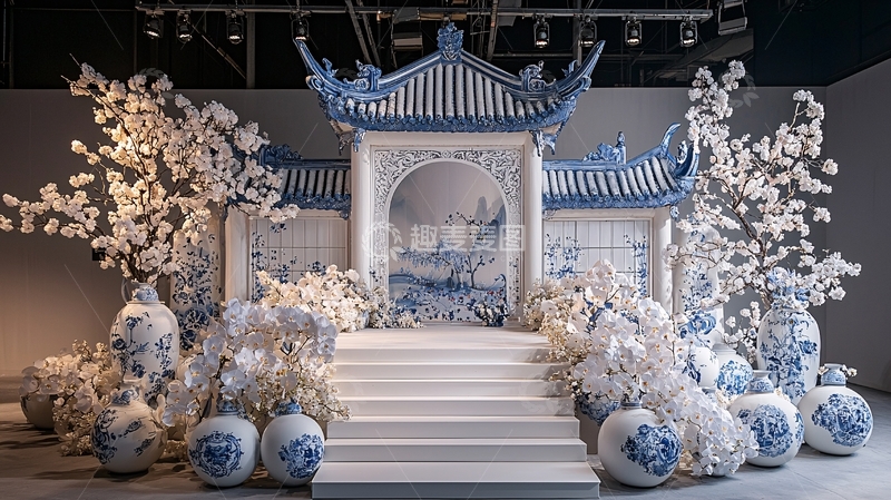 高清大图下载【趣麦麦图】青花瓷风格的舞台场景