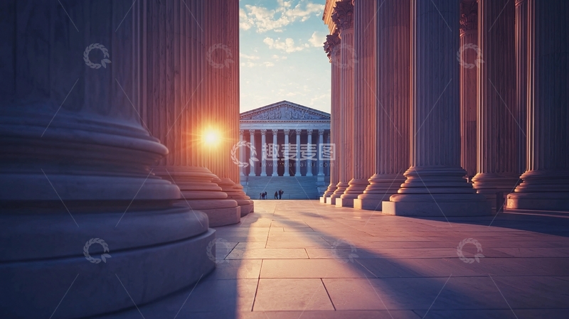 高清大图下载【趣麦麦图】夕阳下宏伟的法院建筑