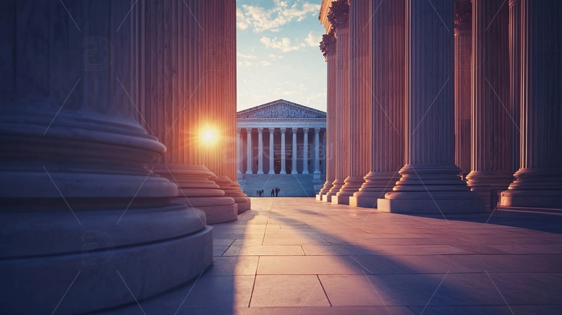 夕阳下宏伟的法院建筑