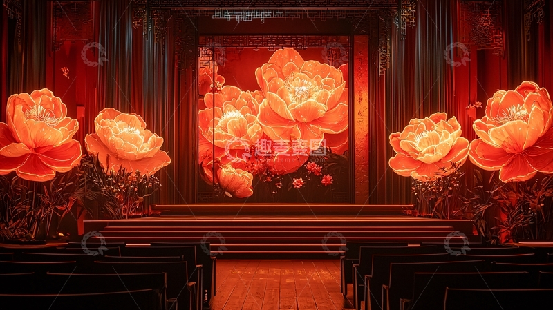 高清大图下载【趣麦麦图】红色花卉舞台背景